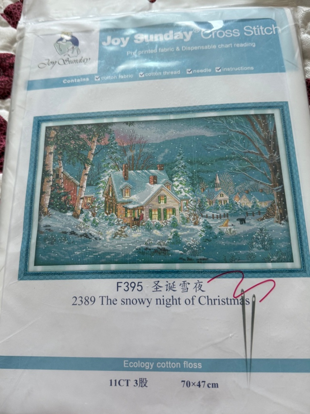 Snowy Night Christmas Joy Sunday Cross Stitch Kit 11CT Pre-Printed Aida NEW